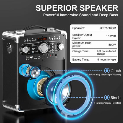 Karaoke Machine with 3 Mics& DJ Disco Ball Light, Portable Bluetooth Speaker with LED Lights