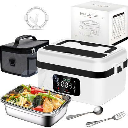 8000mAh Rechargeable Timer Automatic Heating Lunch Box, 1L Portable Food Warmer