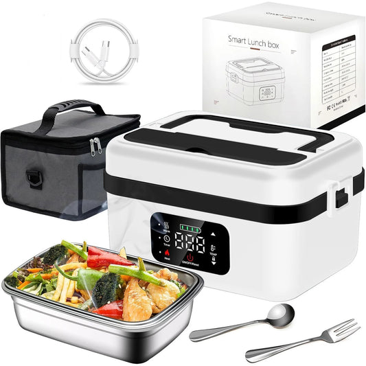 8000mAh Rechargeable Timer Automatic Heating Lunch Box, 1L Portable Food Warmer