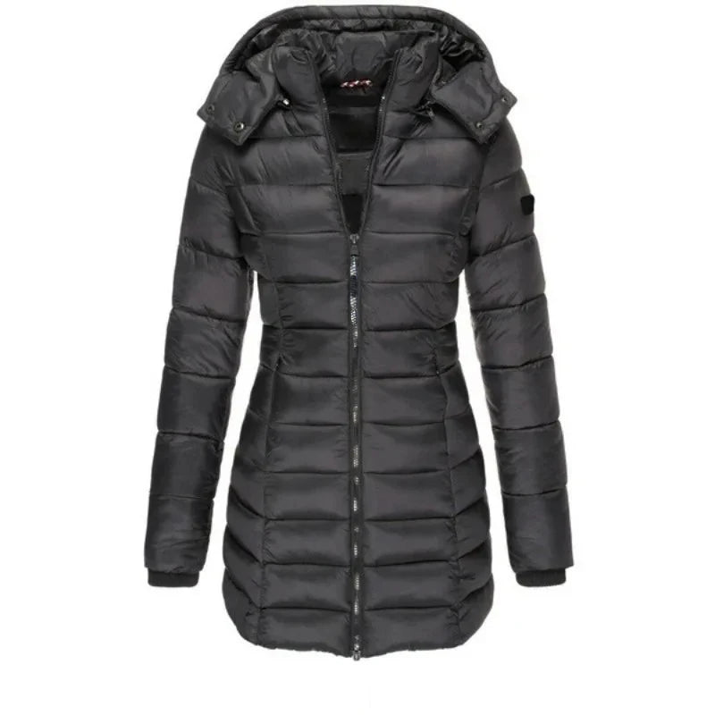 Winter Thicken Warm Women Parkas Solid Color Zippers Coats Long Sleeve