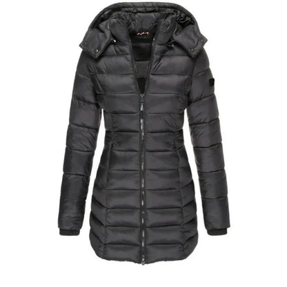 Winter Thicken Warm Women Parkas Solid Color Zippers Coats Long Sleeve