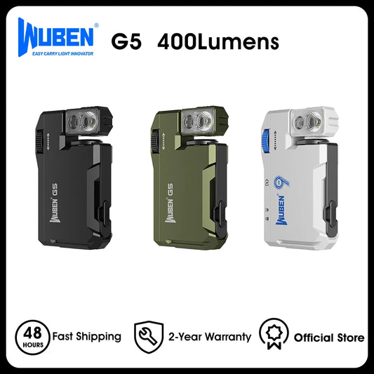 WUBEN G5 Rechargeable EDC Flashlight, 400 Lumens Dual Light Sources Mini RGB Light, Pocket Flashlights