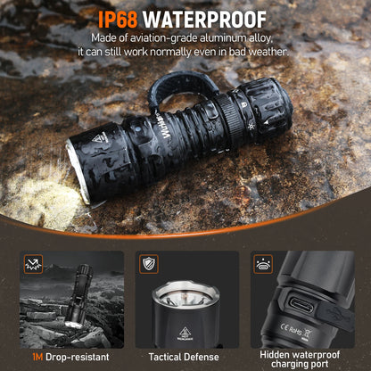 Wurkkos TD07 1300LM Tactical Flashlight 479M Long Throw IP68 Waterproof 18350 Battery