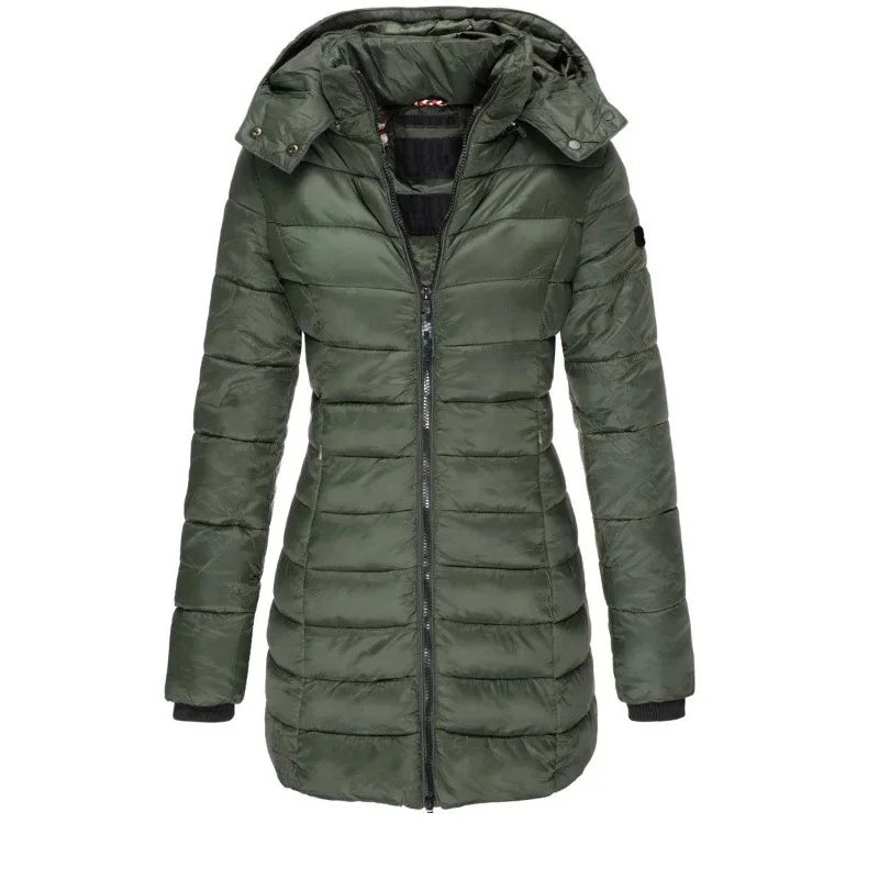 Winter Thicken Warm Women Parkas Solid Color Zippers Coats Long Sleeve