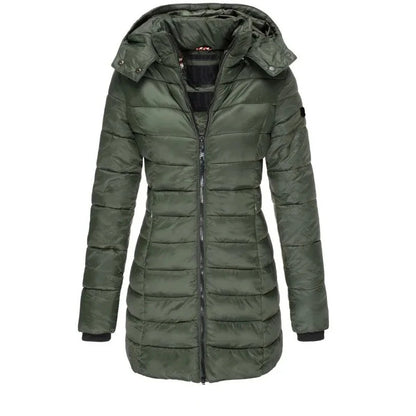 Winter Thicken Warm Women Parkas Solid Color Zippers Coats Long Sleeve