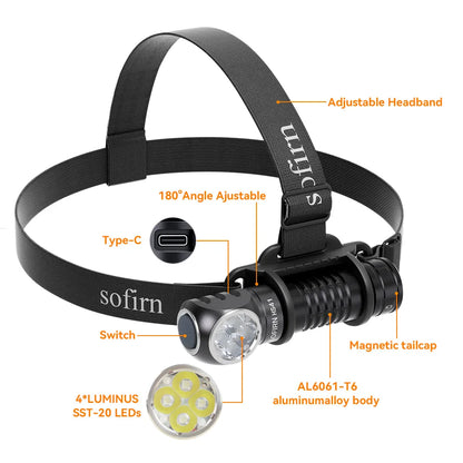 4000lm Rechargeable Headlamp with LED Magnetic