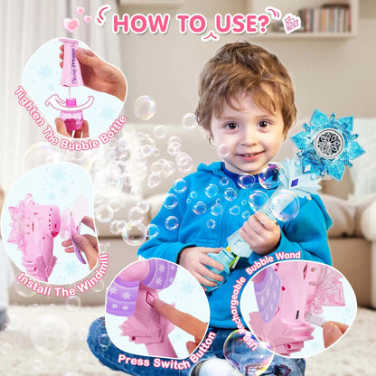 Recharge Bubble Wand X2 for Kids Girls Boys LED Electric Auto Snowflake Bubble Blower Gun With LED Light Music Outdoor Fun