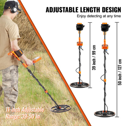 Professional Rechargeable Metal Detector 12" IP68 Waterproof Coil 39-50 in Adjustable + LCD 7Modes for Treasure Hunting