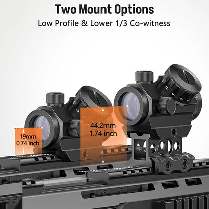 2MOA Red Dot Sight 1x25mm Reflex Sight Waterproof & Shockproof & Fog-Proof Red Dot Scope with 1 inch Riser Mount
