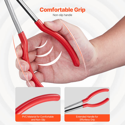 SucceBuy 5-Piece Needle Nose Pliers 11 in Long Needle Nose Pliers Set Diagonal Cutting Pliers 45°/90° Bent Round Nose Plier