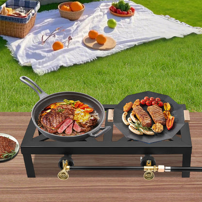 Portable Double Burner Outdoor Gas Stove Propane Cooker with Adjustable 0-10Psi Regulator
