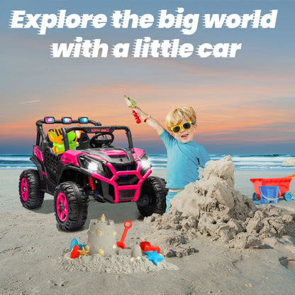 24V XL 2 Seater Car for Girls, 2WD/4WD Switchable Off-Road UTV w/Long-Endurance Battery Power, 3-Speed Remote Controller