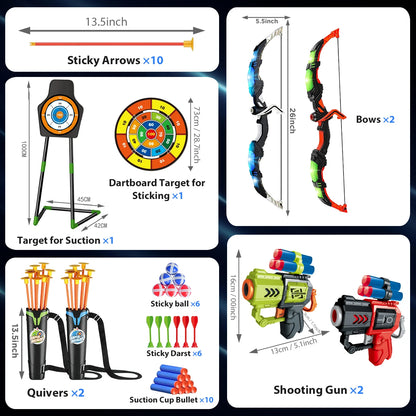 2X Bow Arrow + Guns Toy For Kids Night-Light Archery Stand Target Board I