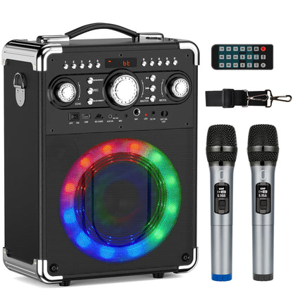 Karaoke Machine with 3 Mics& DJ Disco Ball Light, Portable Bluetooth Speaker with LED Lights
