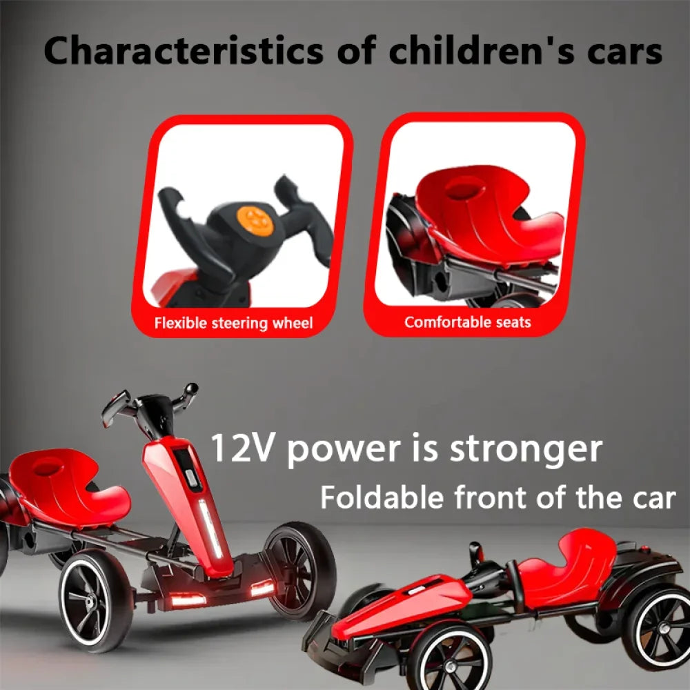12V electric Kids Pedal Go Kart, Outdoor Ride on Toy with Adjustable Seat, 4 Wheels for Boys and Girls