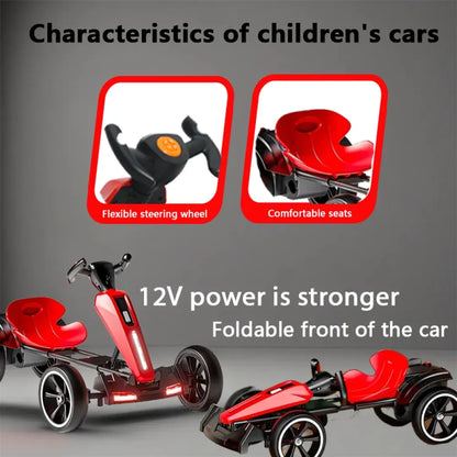 12V electric Kids Pedal Go Kart, Outdoor Ride on Toy with Adjustable Seat, 4 Wheels for Boys and Girls