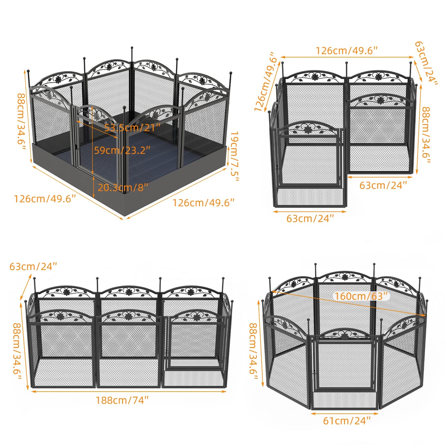 8 Panels DIY Heavy Duty Dog Pen Outdoor Indoor Metal Fence