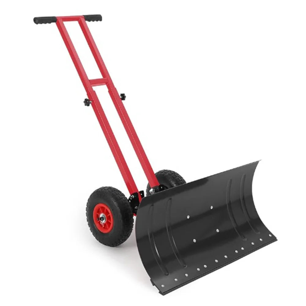 Heavy Duty Snow Shovel with Wheels, Steel Dual Handle , 5-Position Angle & Height Adjustable Handle