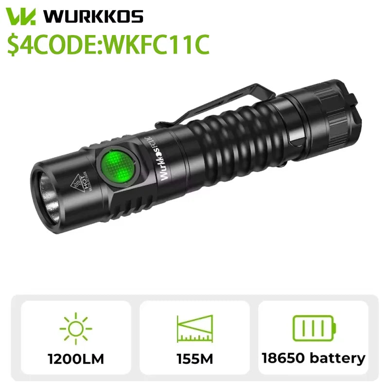 FC11C Nichia 519A Buck Circuit Flashlight Max ouput 1200 LM USB C Rechargeable EDC Torch