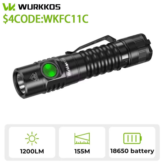FC11C Nichia 519A Buck Circuit Flashlight Max ouput 1200 LM USB C Rechargeable EDC Torch