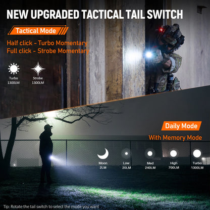 Wurkkos TD07 1300LM Tactical Flashlight 479M Long Throw IP68 Waterproof 18350 Battery