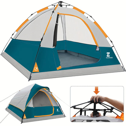 Pop Up Camping Tent - 4 Person Instant Easy Set Up Tent with Removable Rain Fly, Waterproof Windproof for Outdoor Camping