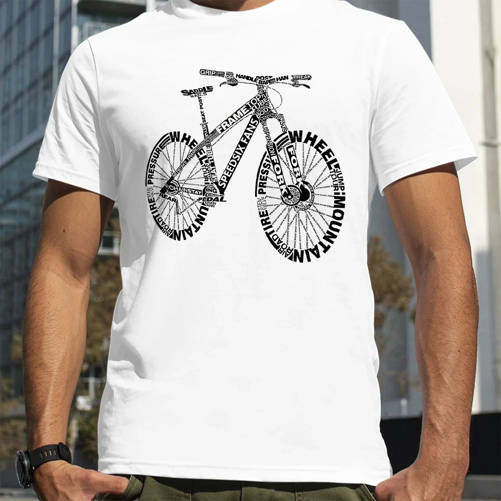 Casual Cotton T-Shirt with Bicycle Print Short Sleeve Round Neck awesome at the track