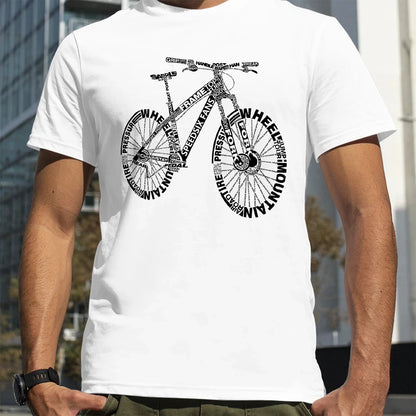 Casual Cotton T-Shirt with Bicycle Print Short Sleeve Round Neck awesome at the track