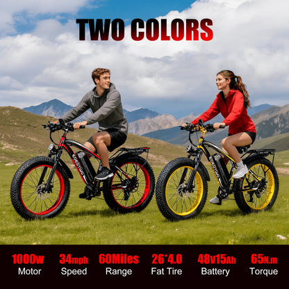 Electric Bike Adult 26" Fat Tire 1500W Peak Motor Electric Bicycle 34Mph Mountain 60Mile Range UL2849