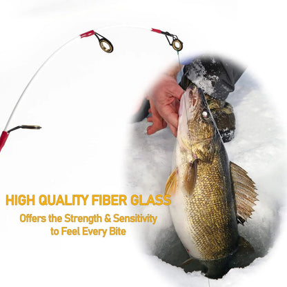 Ice Fishing Rod and Reel Combo with Backpack Seat, Lures, and Accessories for Winter Angling