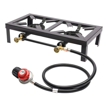 Portable Double Burner Outdoor Gas Stove Propane Cooker with Adjustable 0-10Psi Regulator