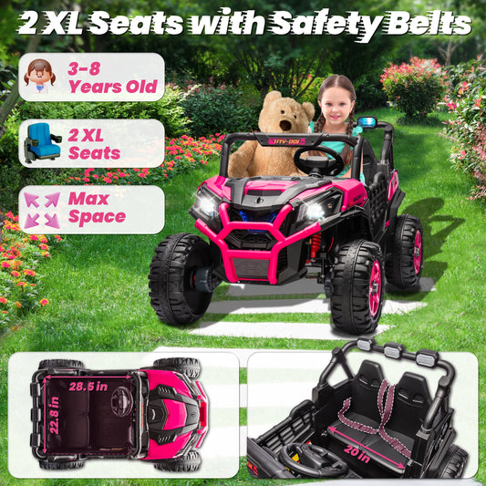 24V XL 2 Seater Car for Girls, 2WD/4WD Switchable Off-Road UTV w/Long-Endurance Battery Power, 3-Speed Remote Controller