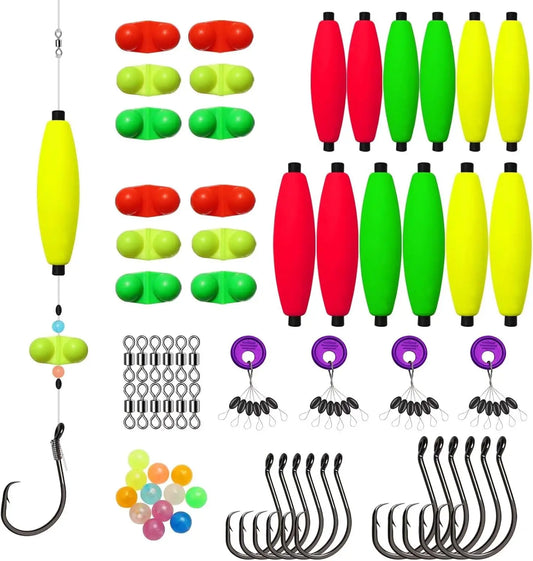 Tackle Making Kit - 102PCS/99PCS Rig With Floats, Hooks, Swivels, and Fishing Bells