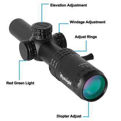 1-5X24 Tactical Optical Rifle Scope Red and Green Illuminated Reticle Ar15 Sight