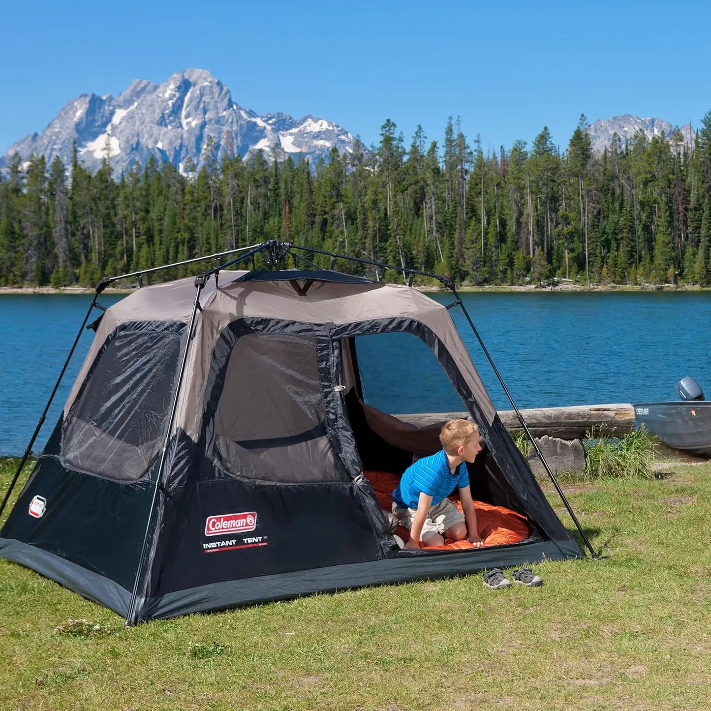 Instant Camping Tent with 1-Minute Setup, Tent with Pre-Attached Poles, Air Vent, & Carry Bag