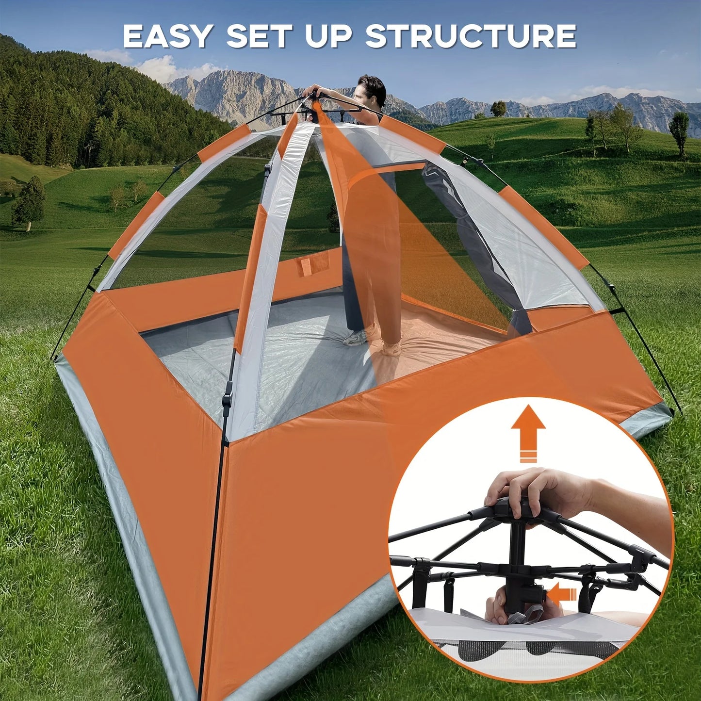 Pop Up Camping Tent - 4 Person Instant Easy Set Up Tent with Removable Rain Fly, Waterproof Windproof for Outdoor Camping
