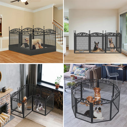 8 Panels DIY Heavy Duty Dog Pen Outdoor Indoor Metal Fence