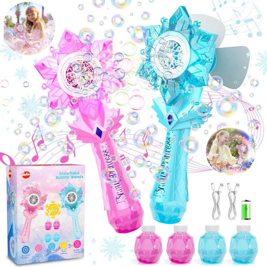 Recharge Bubble Wand X2 for Kids Girls Boys LED Electric Auto Snowflake Bubble Blower Gun With LED Light Music Outdoor Fun
