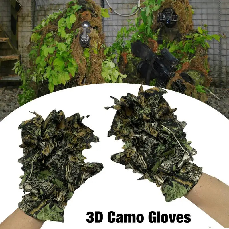 Hunting 3D Ghillie Gloves Camouflage Suit Gloves Leafy Camouflage Headwear For Jungle Wildlife Photography