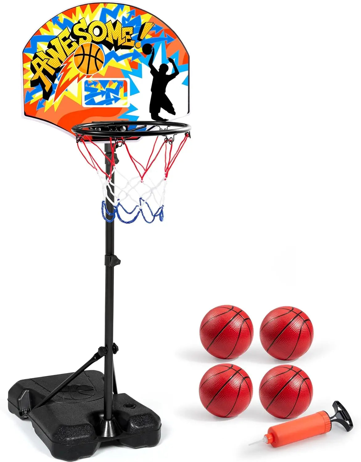 LED Basketball Game with 4 Balls Adjustable Height 44"-55"Basketball Stand Hoop Ages 3-12