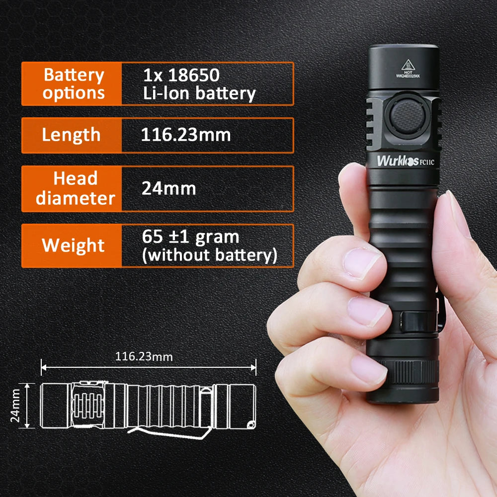FC11C Nichia 519A Buck Circuit Flashlight Max ouput 1200 LM USB C Rechargeable EDC Torch
