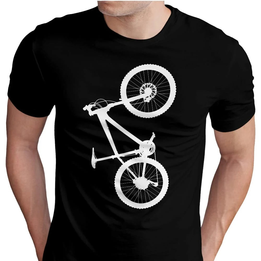Casual Cotton T-Shirt with Bicycle Print Short Sleeve Round Neck awesome at the track
