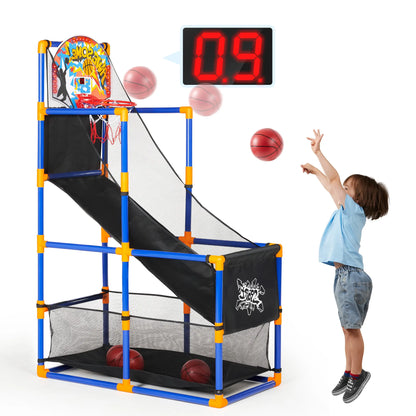 LED Basketball Game with 4 Balls Adjustable Height 44"-55"Basketball Stand Hoop Ages 3-12