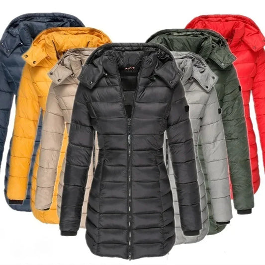 Winter Thicken Warm Women Parkas Solid Color Zippers Coats Long Sleeve