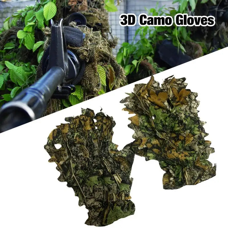 Hunting 3D Ghillie Gloves Camouflage Suit Gloves Leafy Camouflage Headwear For Jungle Wildlife Photography