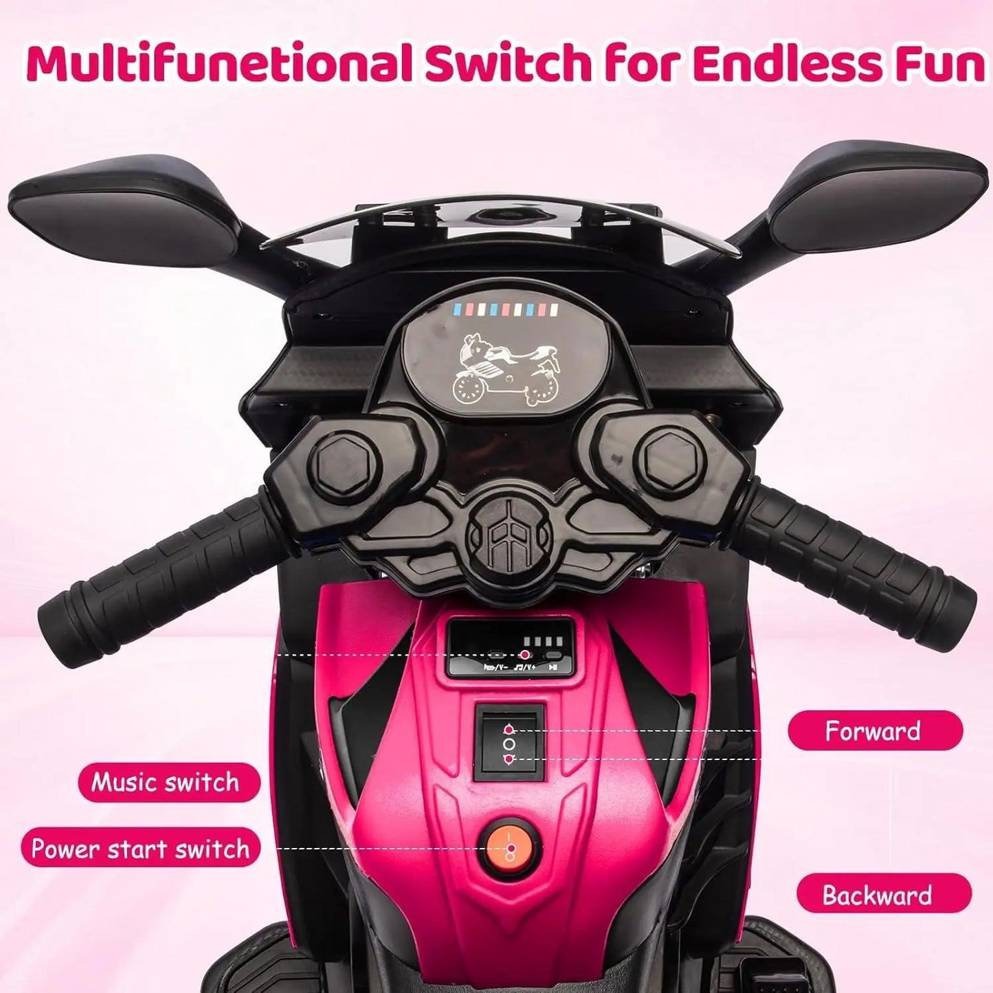 6V Kids Motorcycle, Electric Ride On Car Toy with Training Wheels, Working Headlight, Horn & Music Boys Girls 3-6Y