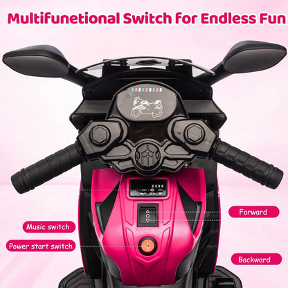 6V Kids Motorcycle, Electric Ride On Car Toy with Training Wheels, Working Headlight, Horn & Music Boys Girls 3-6Y
