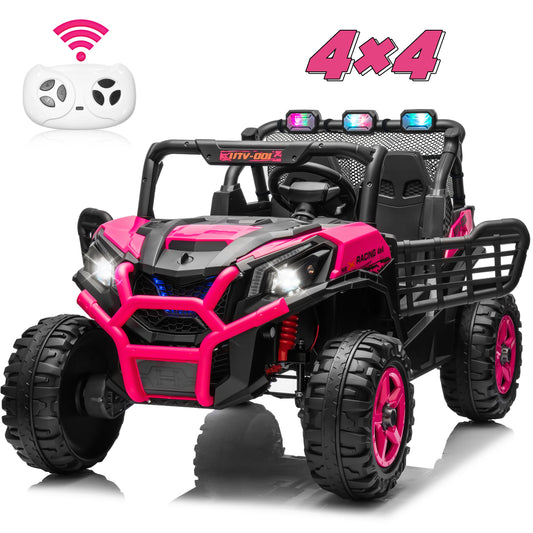 24V XL 2 Seater Car for Girls, 2WD/4WD Switchable Off-Road UTV w/Long-Endurance Battery Power, 3-Speed Remote Controller