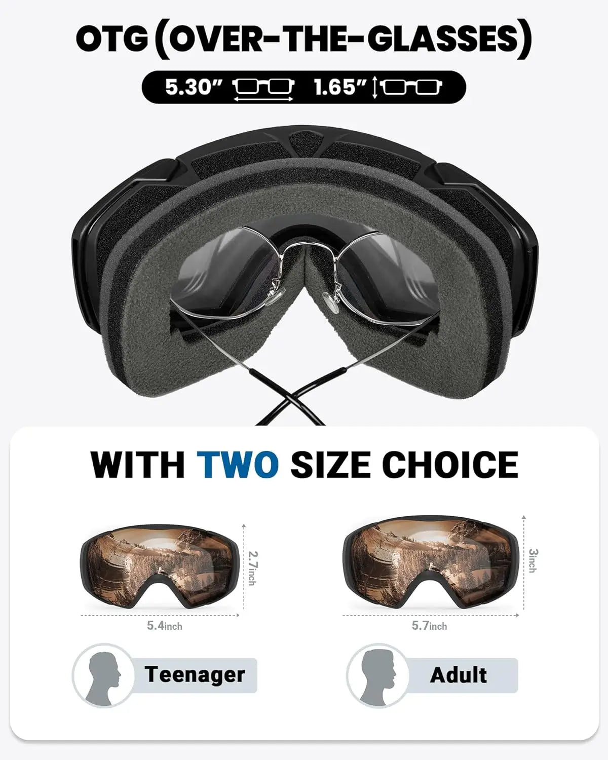 Goggles OTG Anti-Fog, Snowboarding