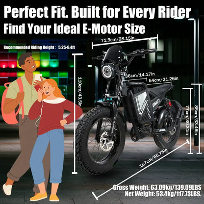 Electric Bicycle 60V 30AH Battery Max Speed 42 MPH